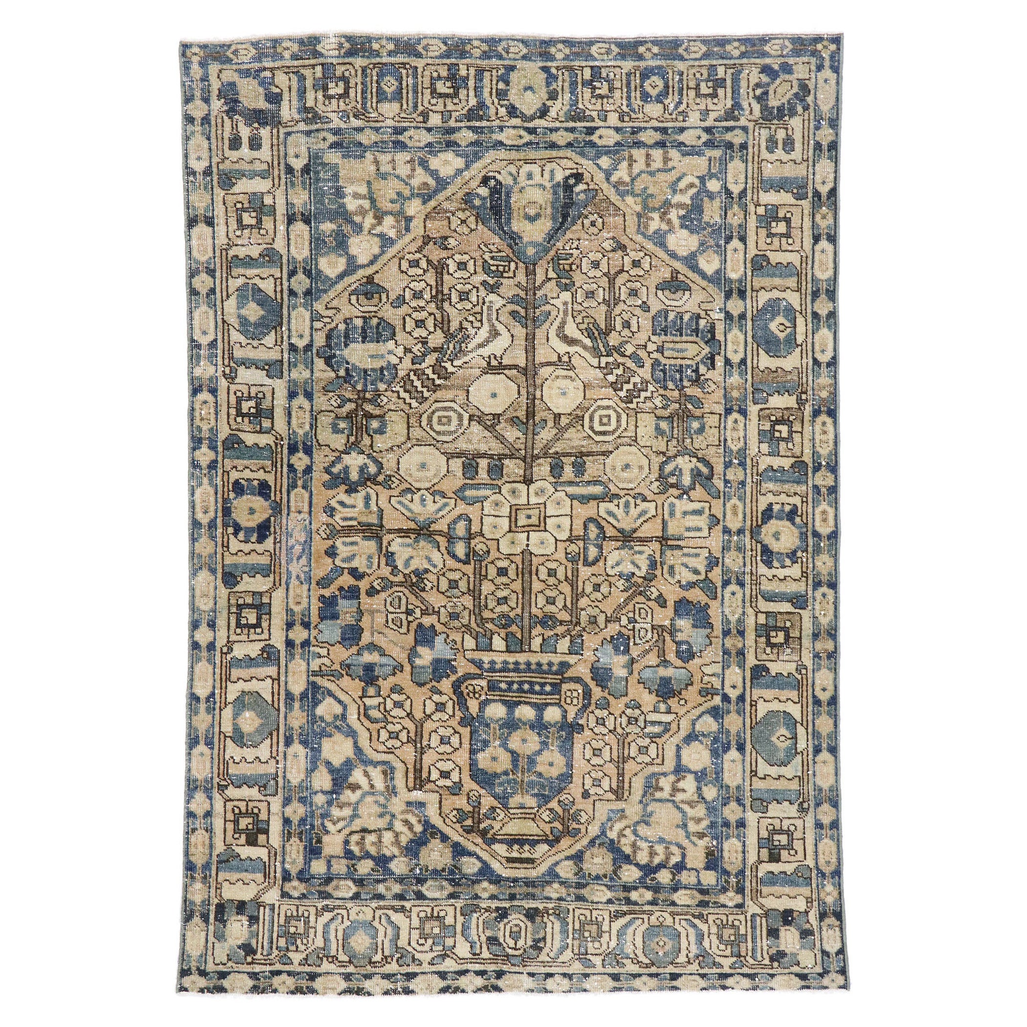 Distressed Vintage Blue Persian Overdyed Rug with Luxe Mediterranean
