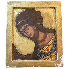 Antique Female Icon Byzantine Art Work Framed Painting Fabulous Distress