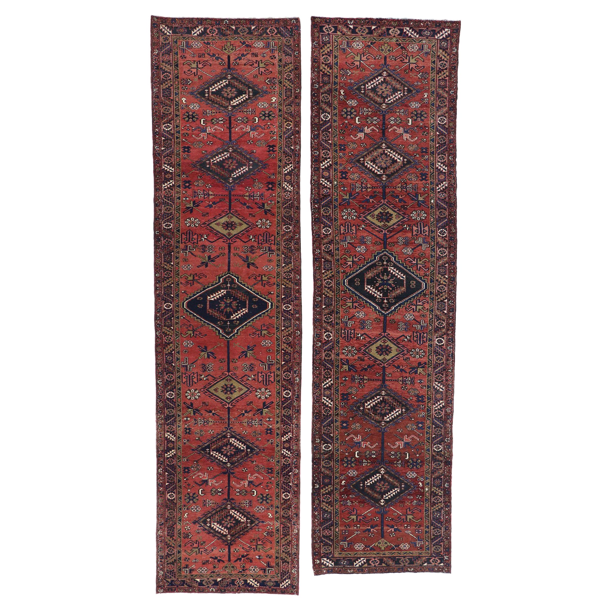 Pair of Matching Vintage Persian Heriz Runners For Sale