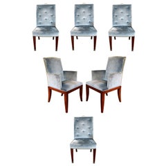 Contemporary Modern Custom High Back Set 6 Cherry Wood Brass Side Dining Chairs