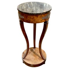 19th Century French Burl Walnut Pedestal with Marble Top