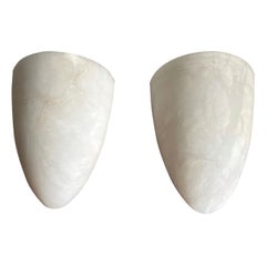 Rare Cocoon Shape Midcentury Era Alabaster Wall Sconces with Metal Brackets