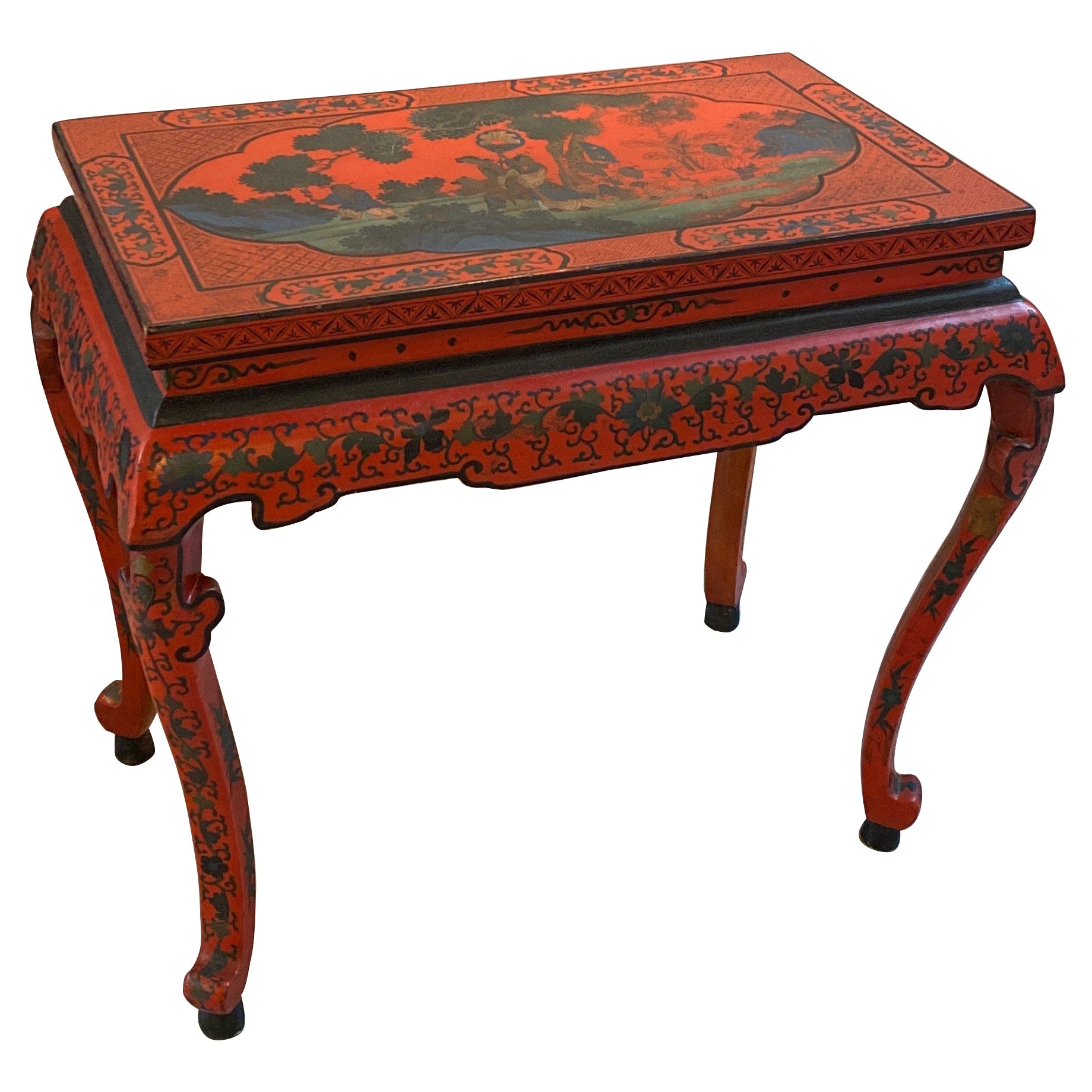 Antique Chinese Red Lacquer Low Table, 1920