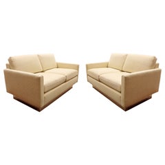 Mid-Century Modern Pair of Baughman Chrome Plinth Base Loveseats Sofas 1970s