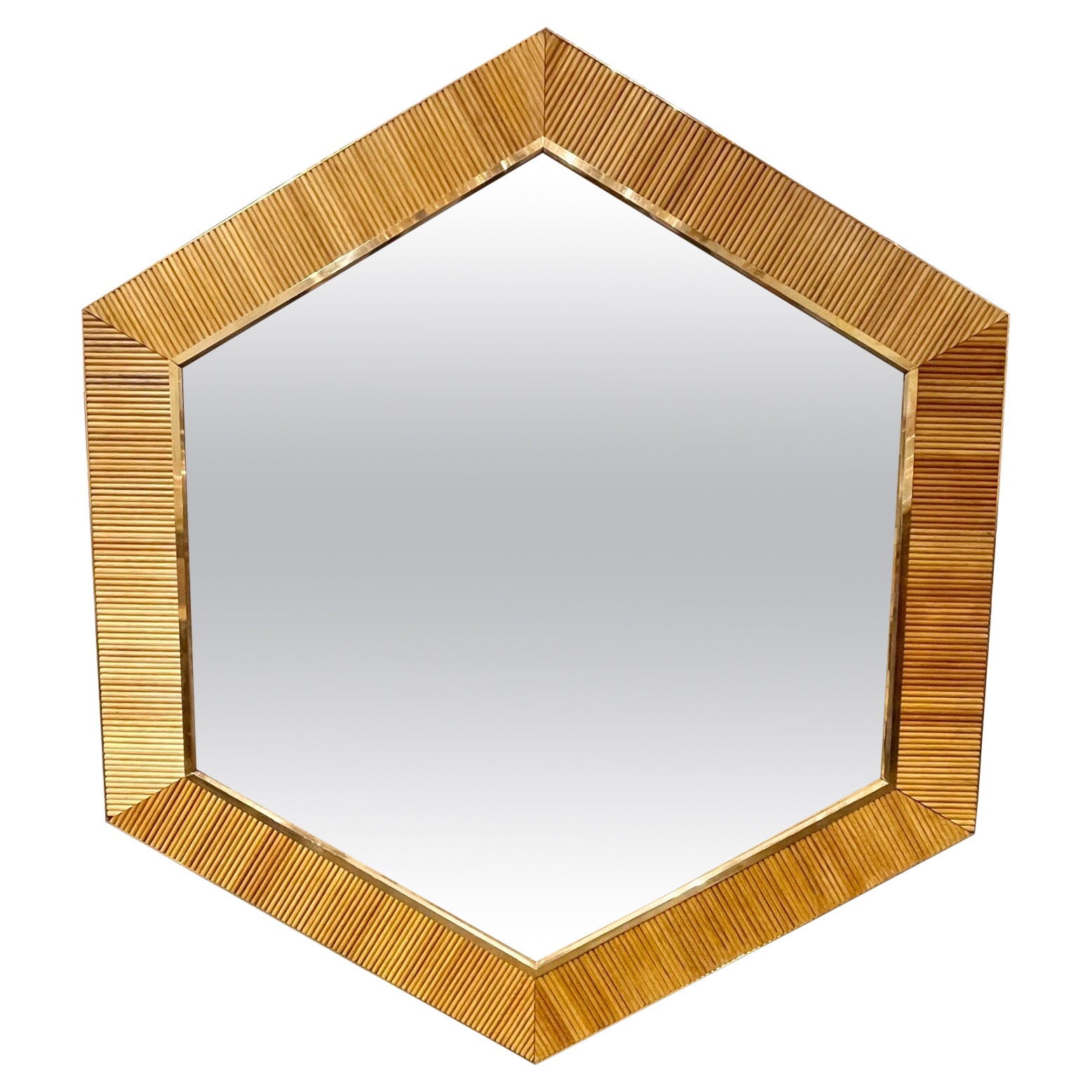 Vintage Italian Bamboo and Brass Hex Mirrors