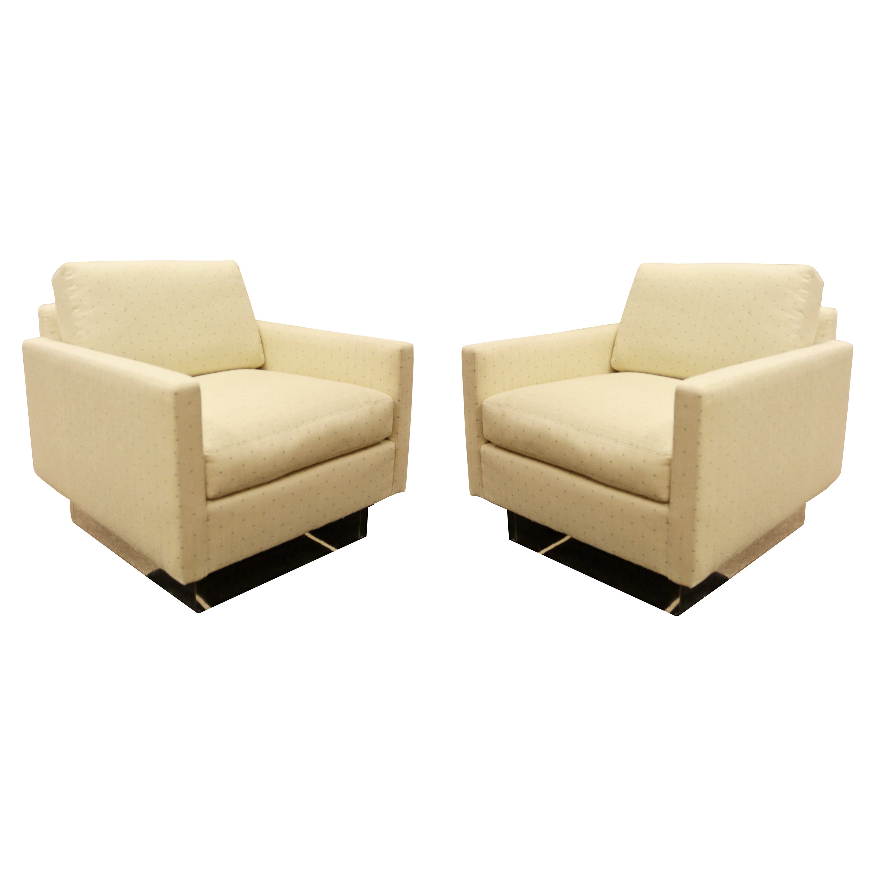 Mid-Century Modern Pair of Baughman Chrome Plinth Base Cube Lounge Chairs 1970s