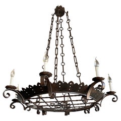 Large Arts & Crafts Wrought Iron Chandelier for Dining Room or Restaurant Etc