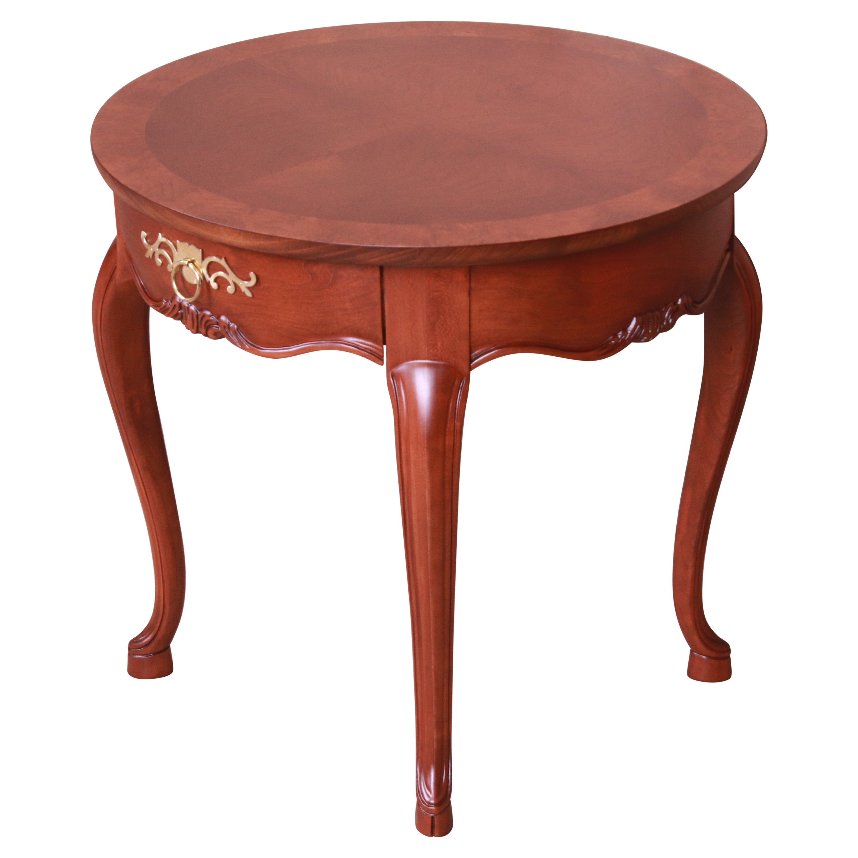 Baker Furniture French Provincial Louis XV Walnut and Burl Tea Table, Refinished For Sale