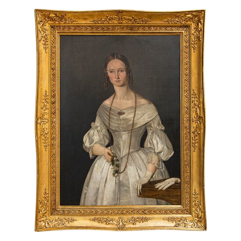Large Original Oil on Canvas Painting Portrait of Lady Julie Glad