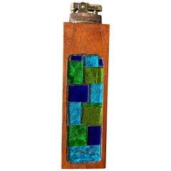 Vintage Mid Century Walnut and Mosaic Tile Lighter by Georges Briard