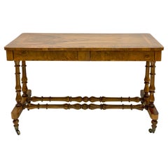 19th-C. English Carved Walnut Turned Leg Writing Desk Or Console Table