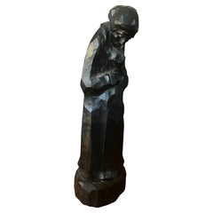 Antique Hand Carved Solid Wood Figurative Sculpture by Anton Fortuin