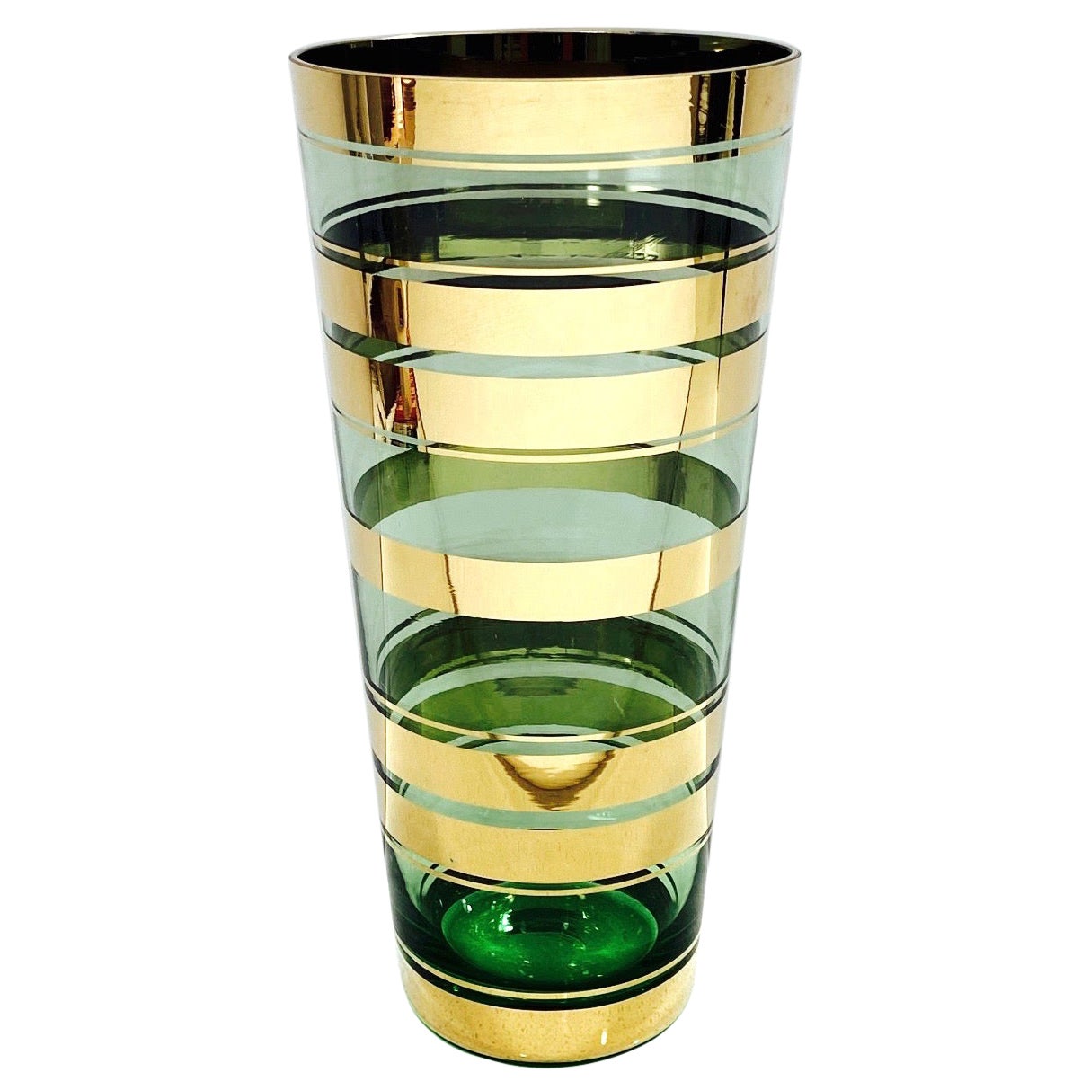 Vintage Green Glass Vase with 24-Karat Gold Overlays, Czech Republic, c. 1950's