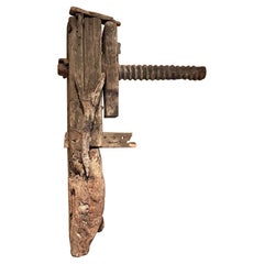 Old Rustic Carpentry Tool Mesquite Wood Vice Mexico Jalisco Ranch, 1940s