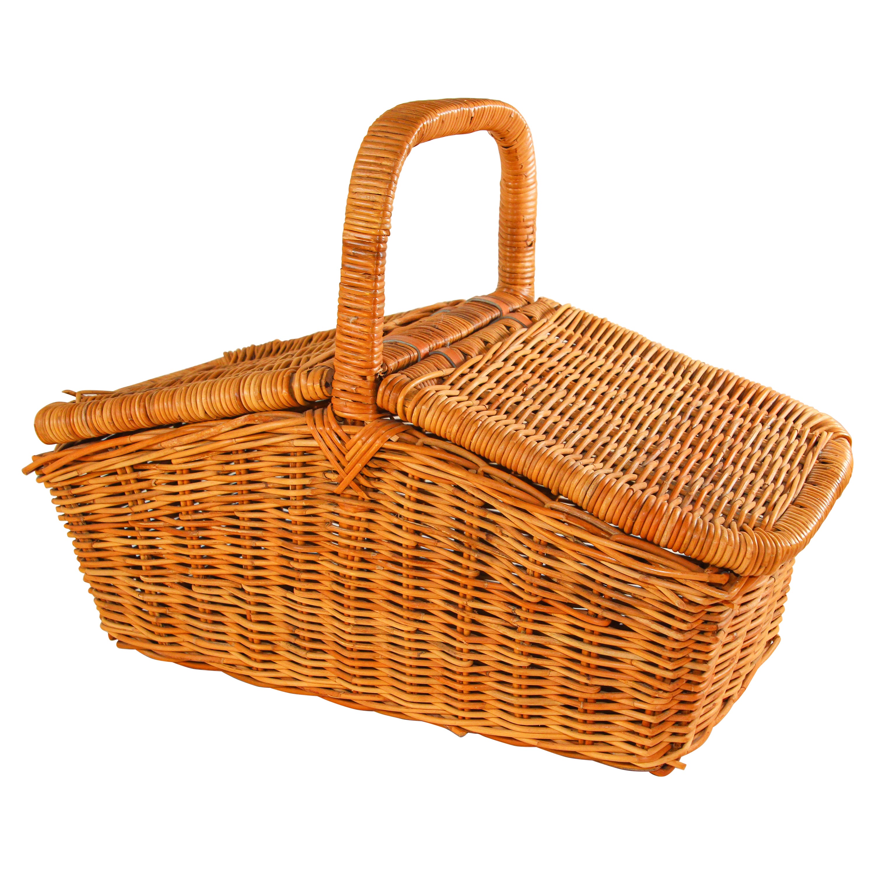 Vintage French Provincial Rattan Lidded Handled Basket