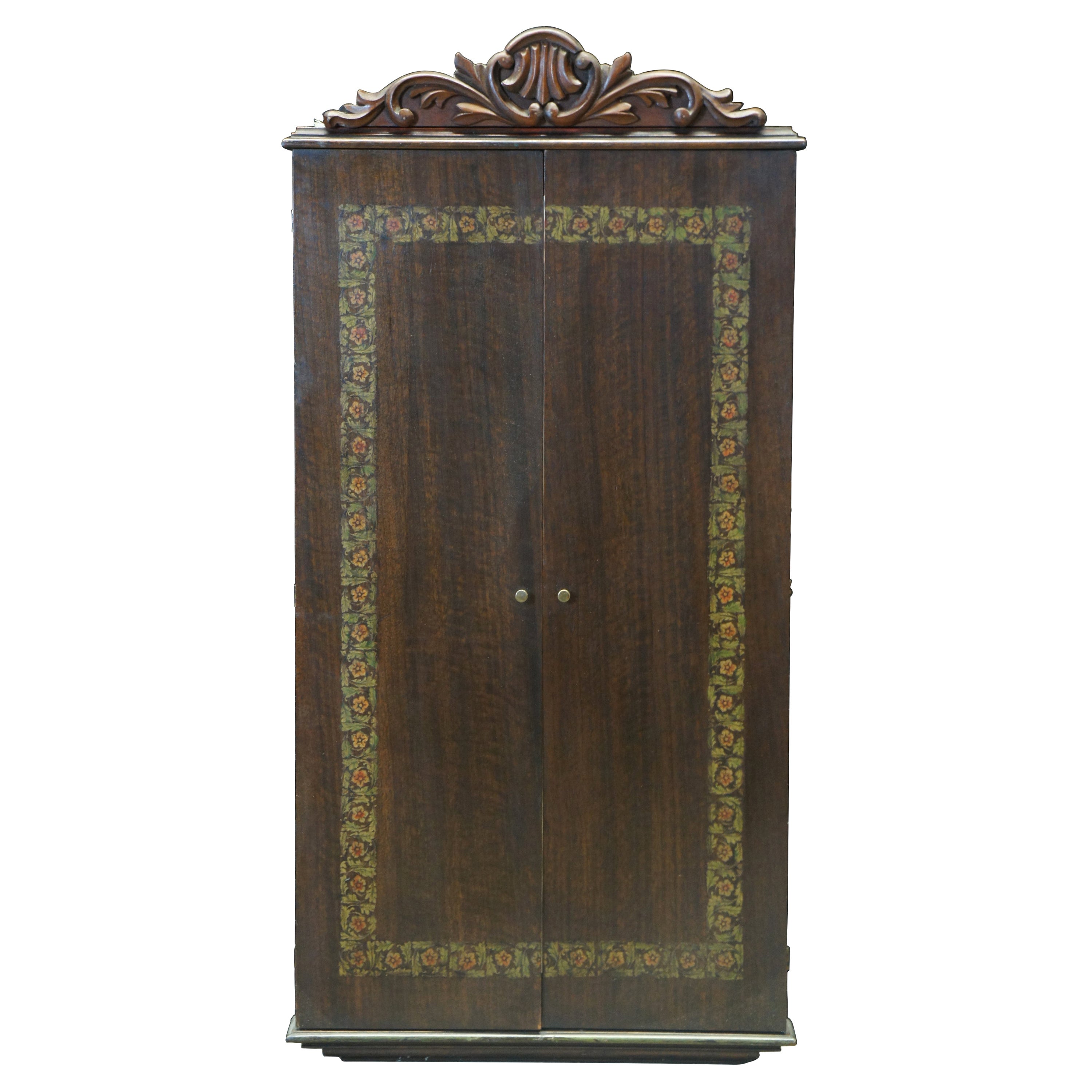 Antique Victorian Walnut Painted & Carved Hideaway Wall Mirror Cabinet
