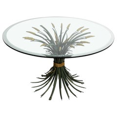 Beautiful 1970s Large Ears of Wheat Coffee Table in Green and Gold-Plated