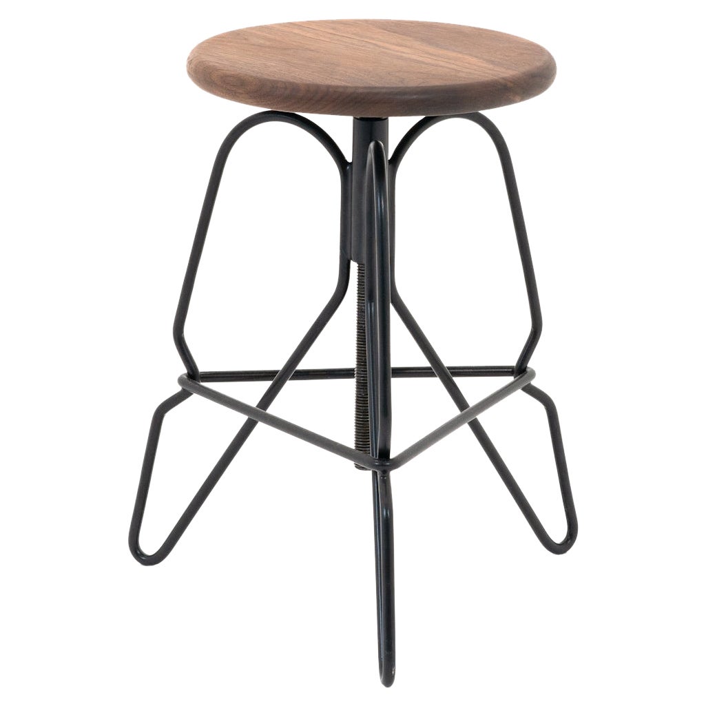 Adjustable Rig Stool in Solid Black Walnut Wood and Hand Bent Steel