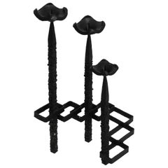 Large Floor or Table Candle Holder Made of Wrought Iron in Brutalist Design