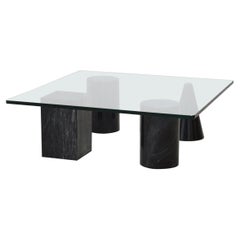 Geomatric Black Marble and Glass “Metaphora” Coffee Table