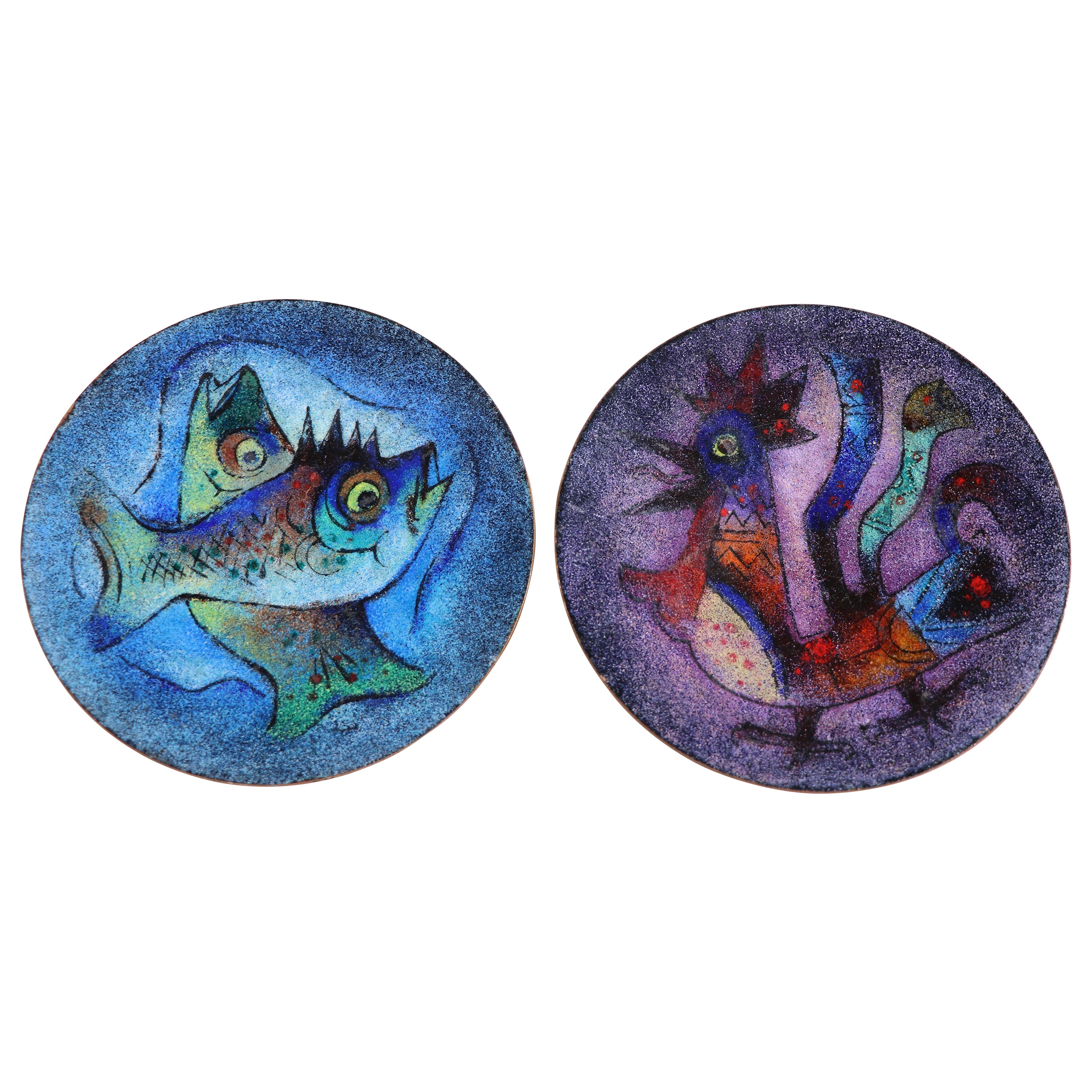 Lote de 2 platos esmaltados Mid Century de Karl Drerup