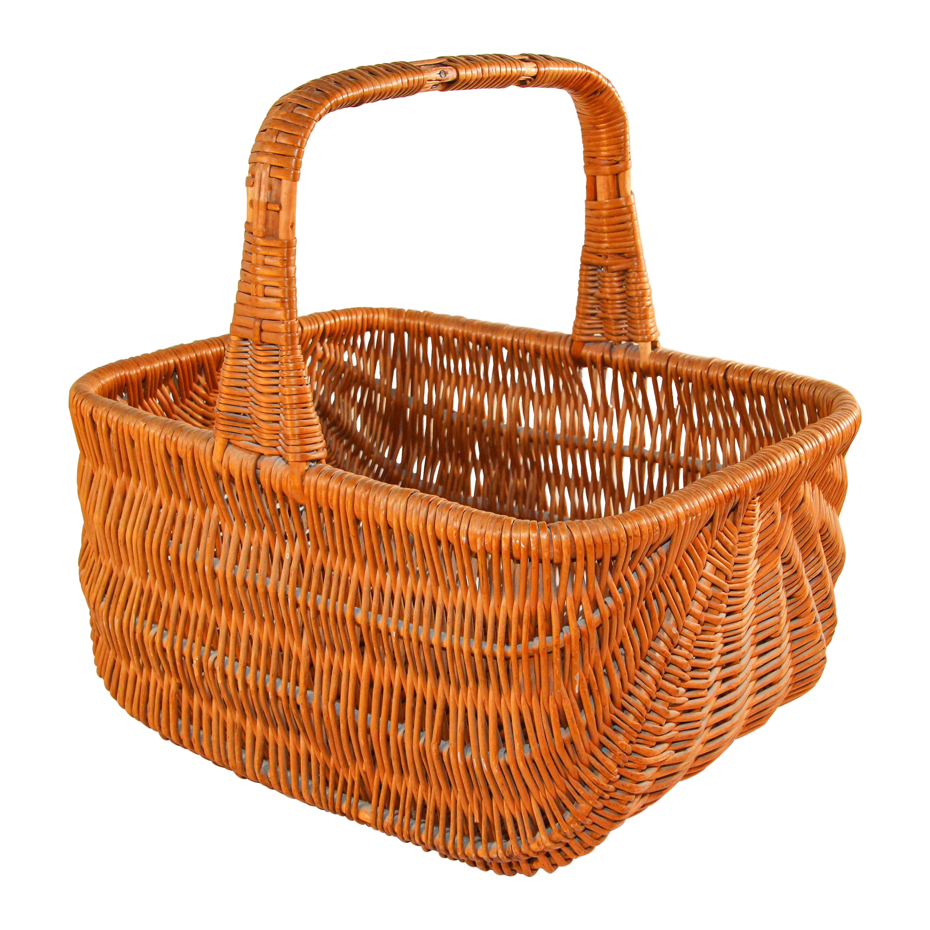 Vintage French Provincial Rattan Handled Basket, 1950