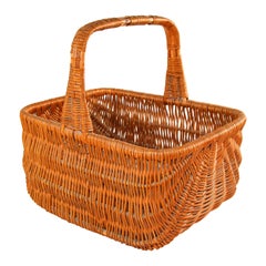 Antique French Provincial Rattan Handled Basket, 1950