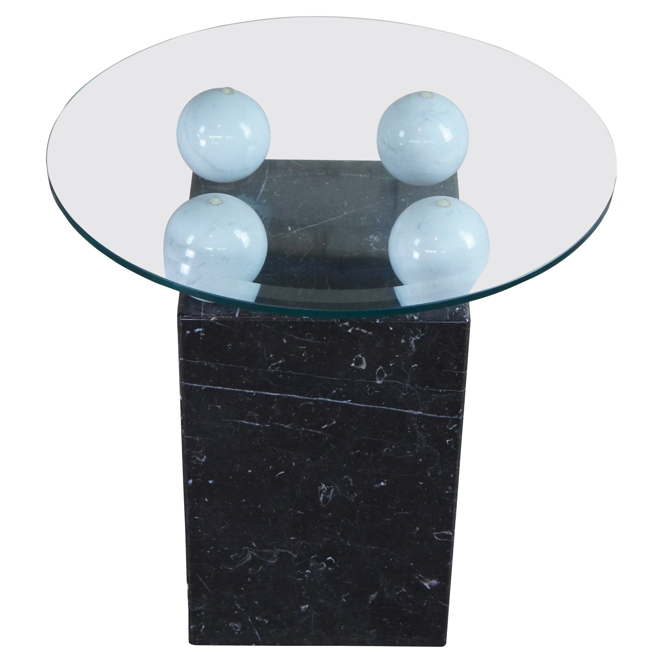 Stone International Italian Marble & Glass Post Modern Side Accent Table S.P.A.