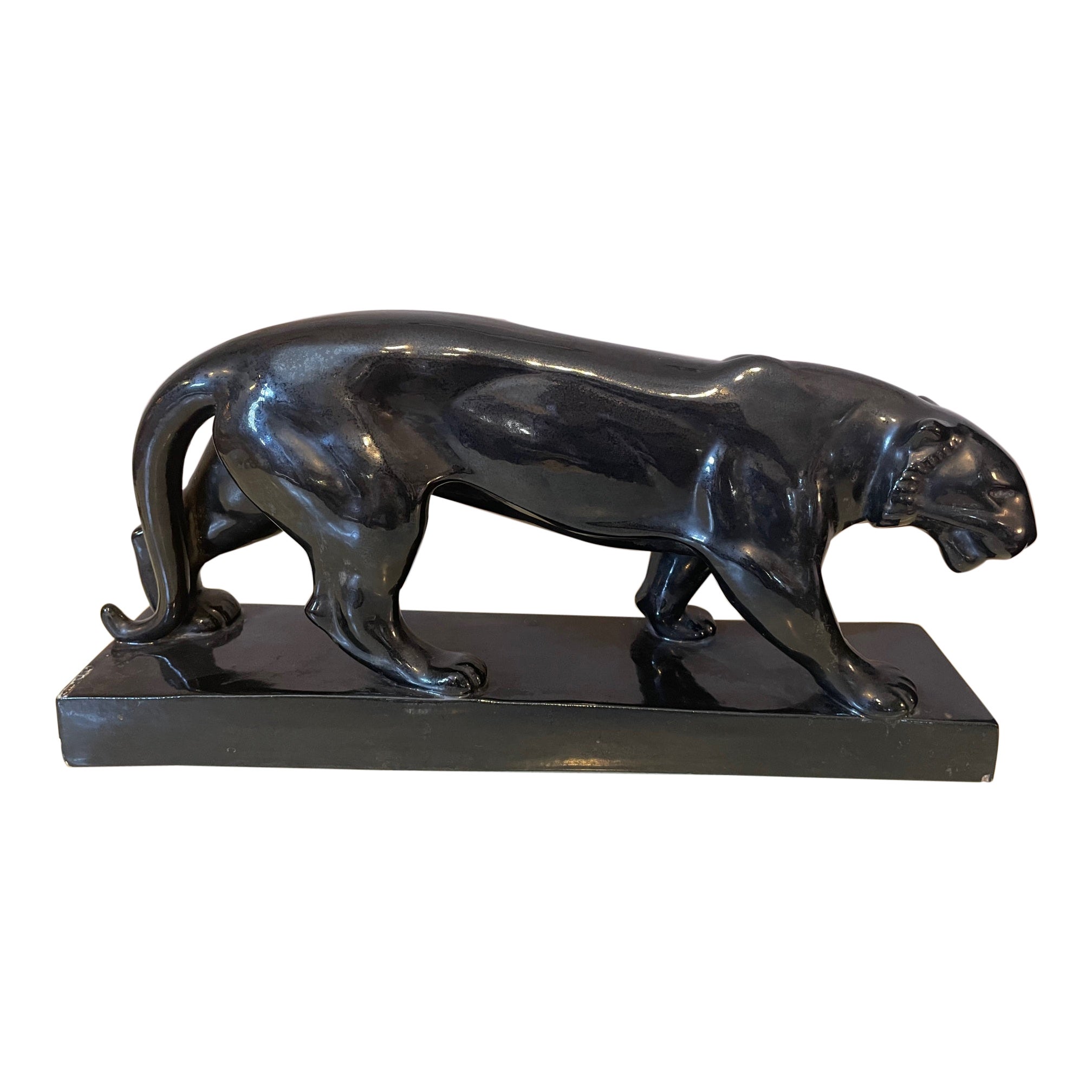 20th Century French Art Deco Style Ceramic Black Panther, 1950s
