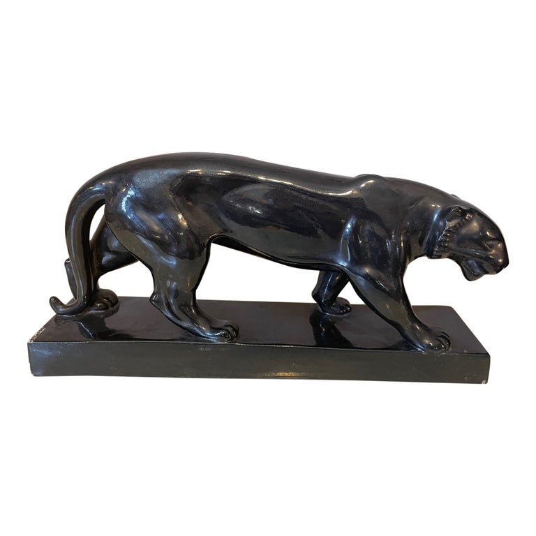 20th Century French Art Deco Style Ceramic Black Panther, 1950s at 1stDibs