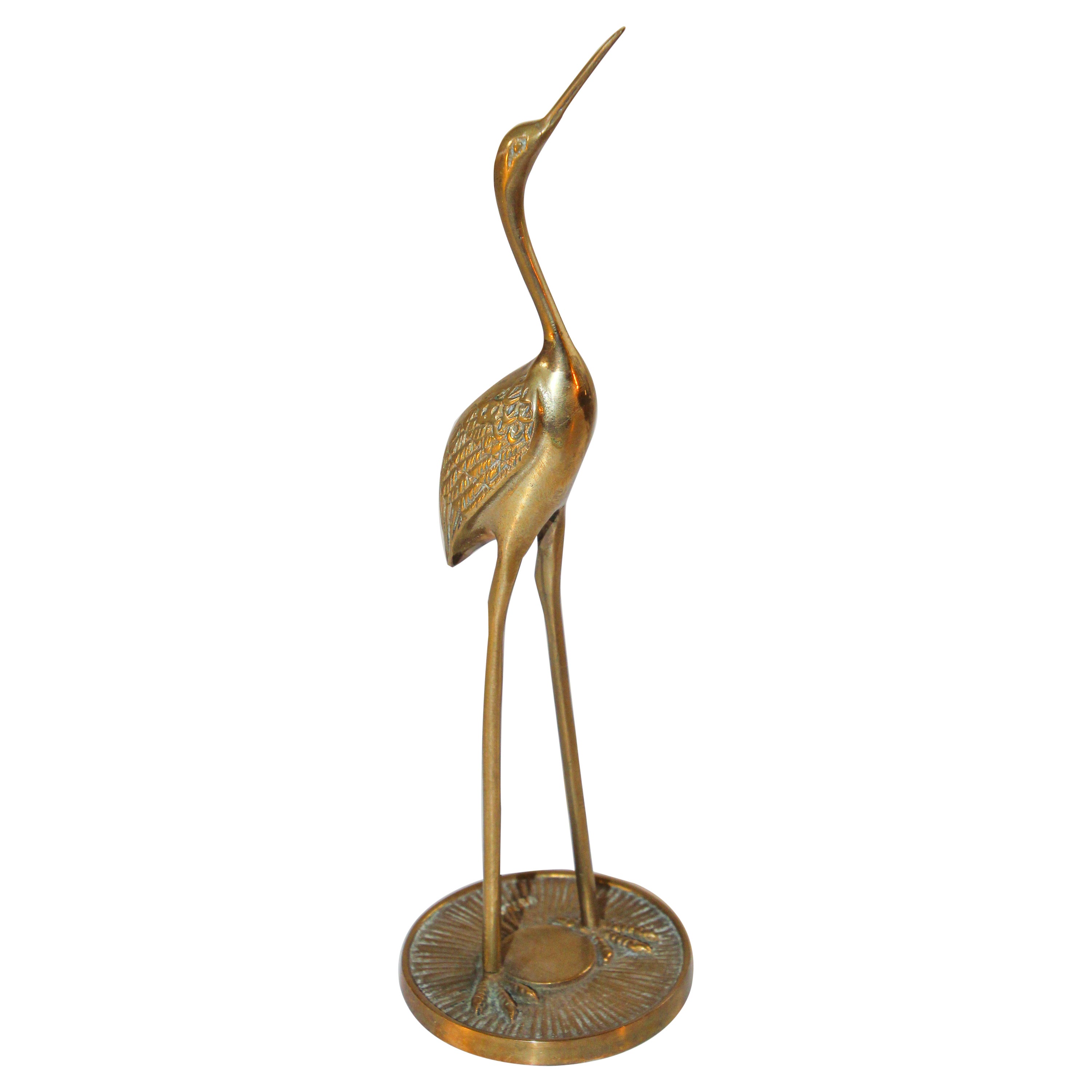 Hollywood Regency Brass Asian Crane Sculpture