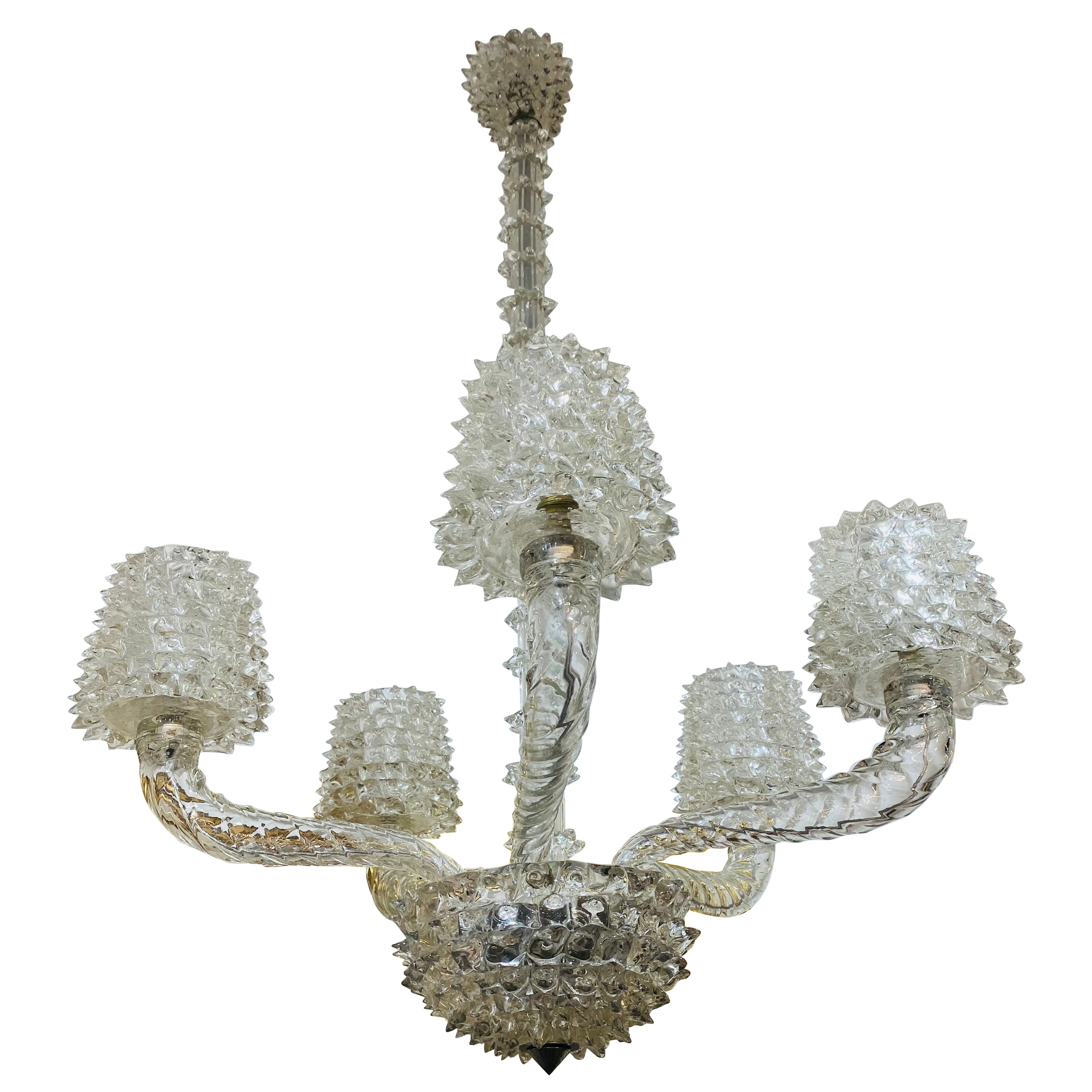 1940s Barovier Et Toso 5 Arm Chandelier