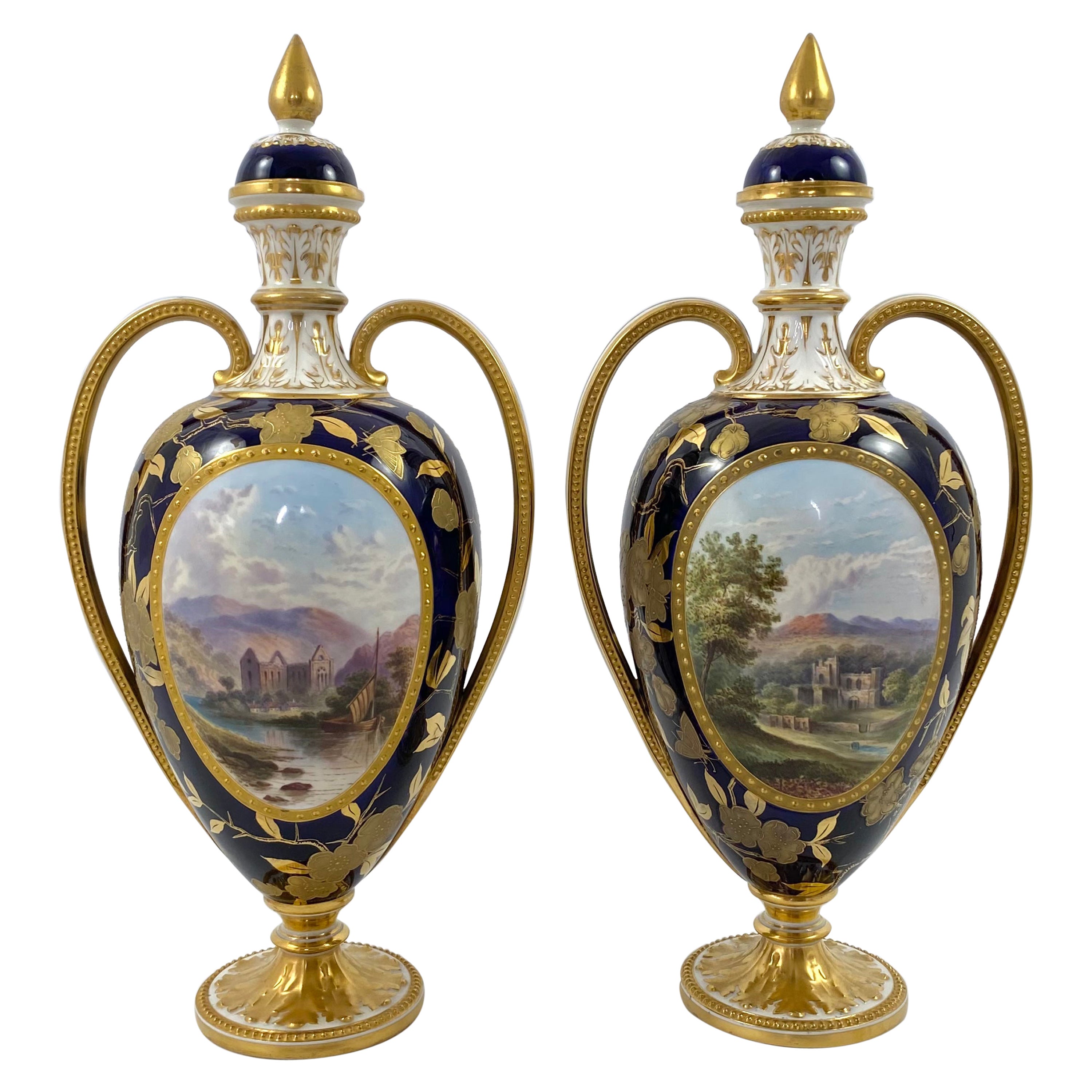 Pair Davenport Porcelain Vases and Covers, c. 1875