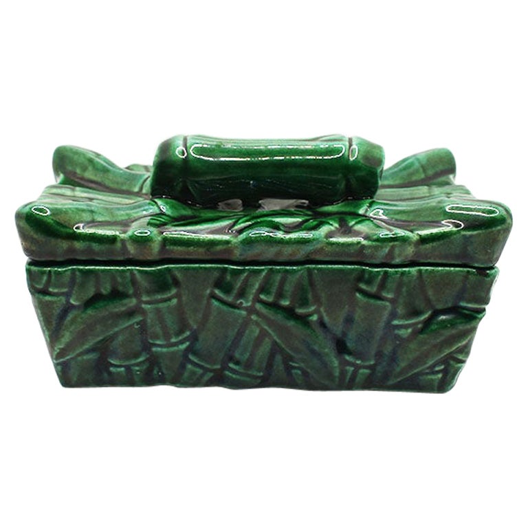Green Chinoiserie Ceramic Faux Bamboo Decorative Pagoda Box