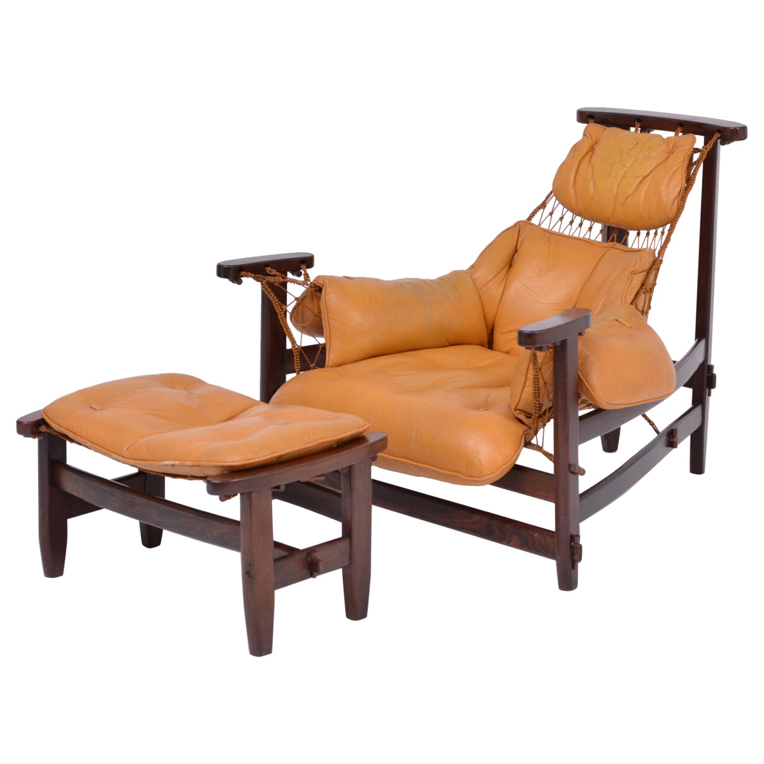 Iconic Brazilian Jangada Lounge Chair with Ottoman by Jean Gillon, 1968