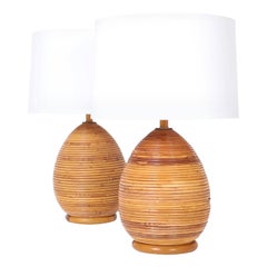 Mid-Century Modern Pair of Pencil Reed or Rattan Table Lamps