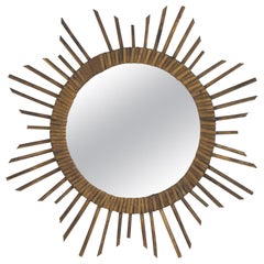 Vintage French Rattan Sunburst Mirror
