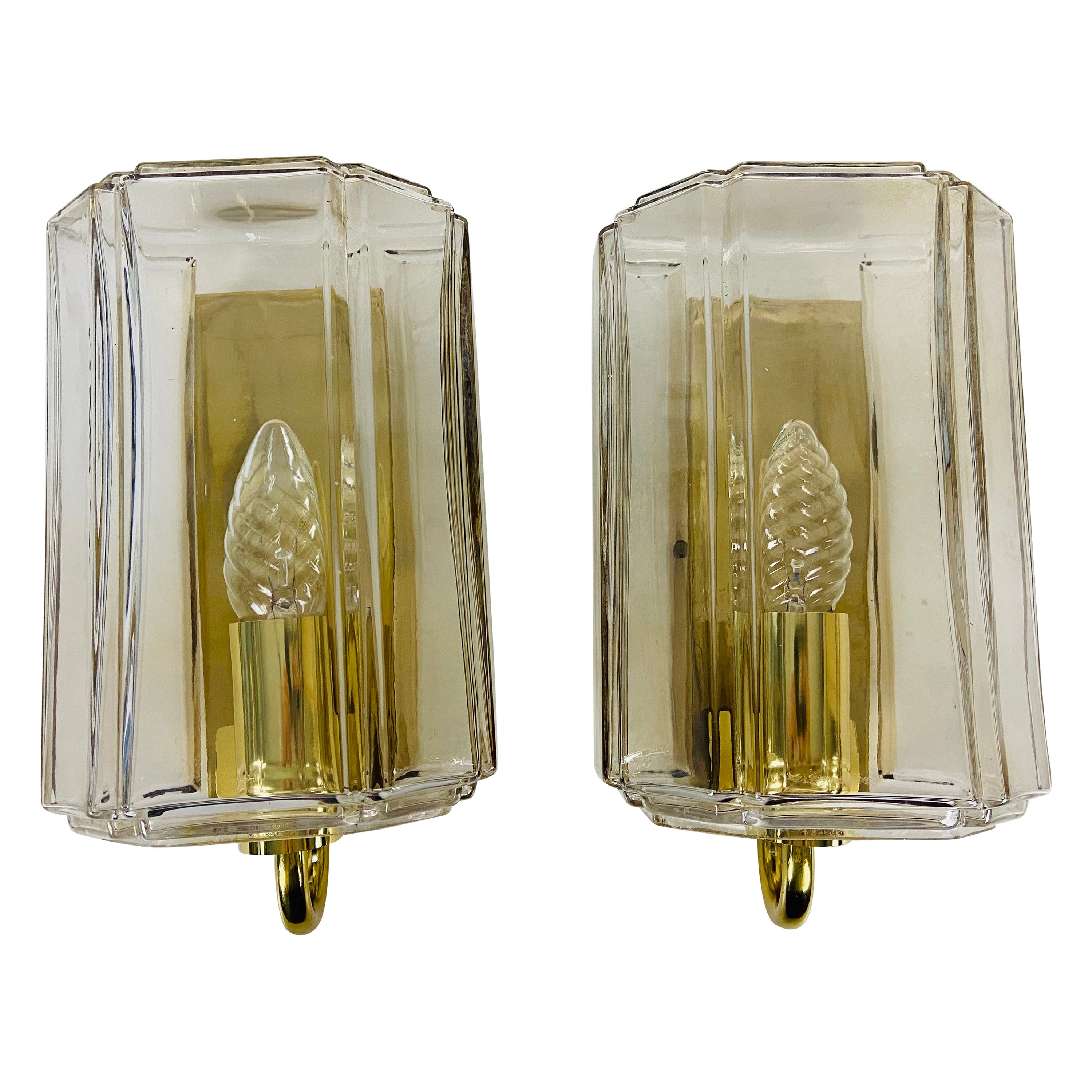 Pair of Brass and Glass Wall Lights by Limburg, 1970s, Germany