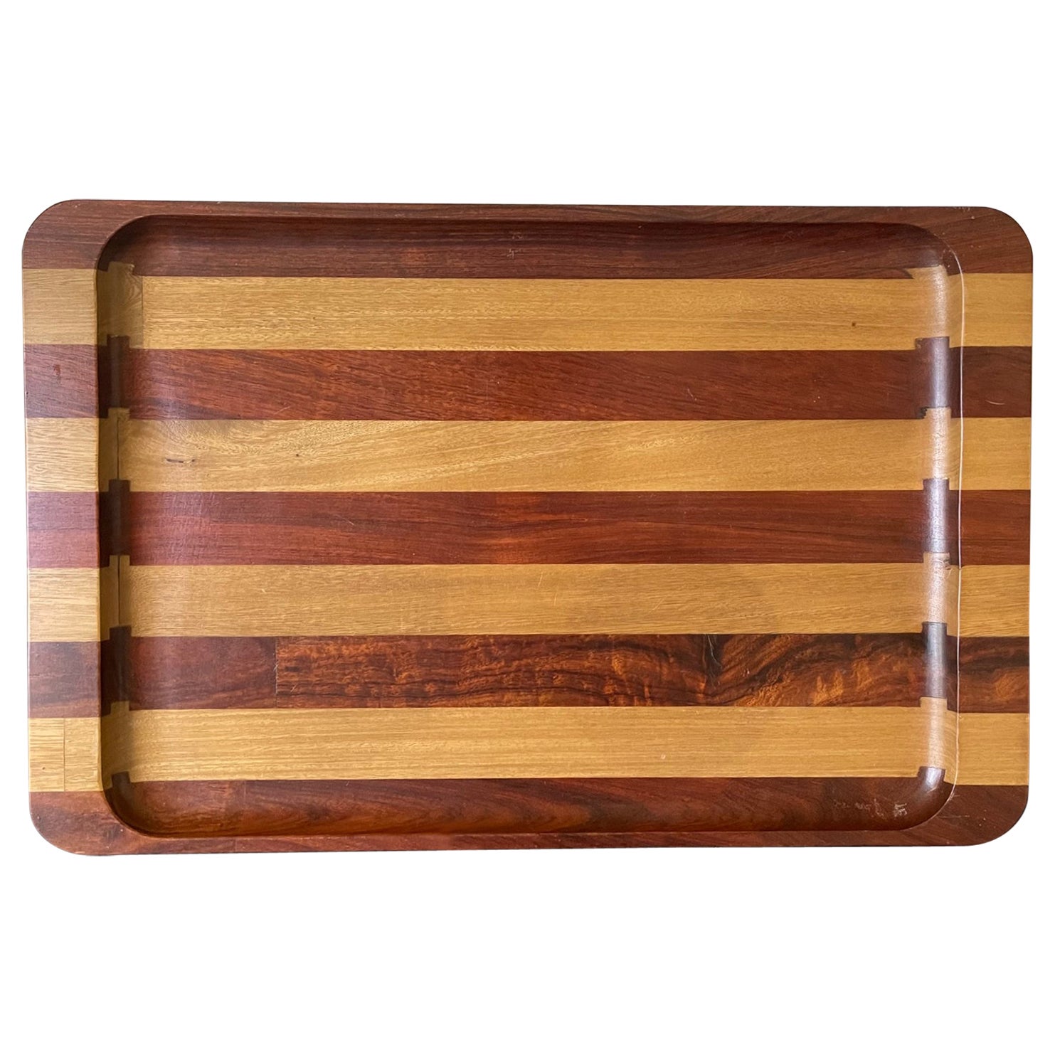 Large Exotic Mixed Wood Tray by Don Shoemaker For Sale
