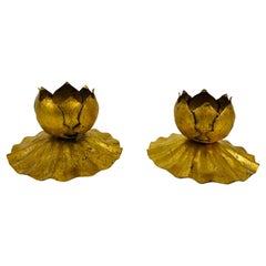 Pair of Brass Florentine Flower Shape Wall Lamps, Germany, 1960s