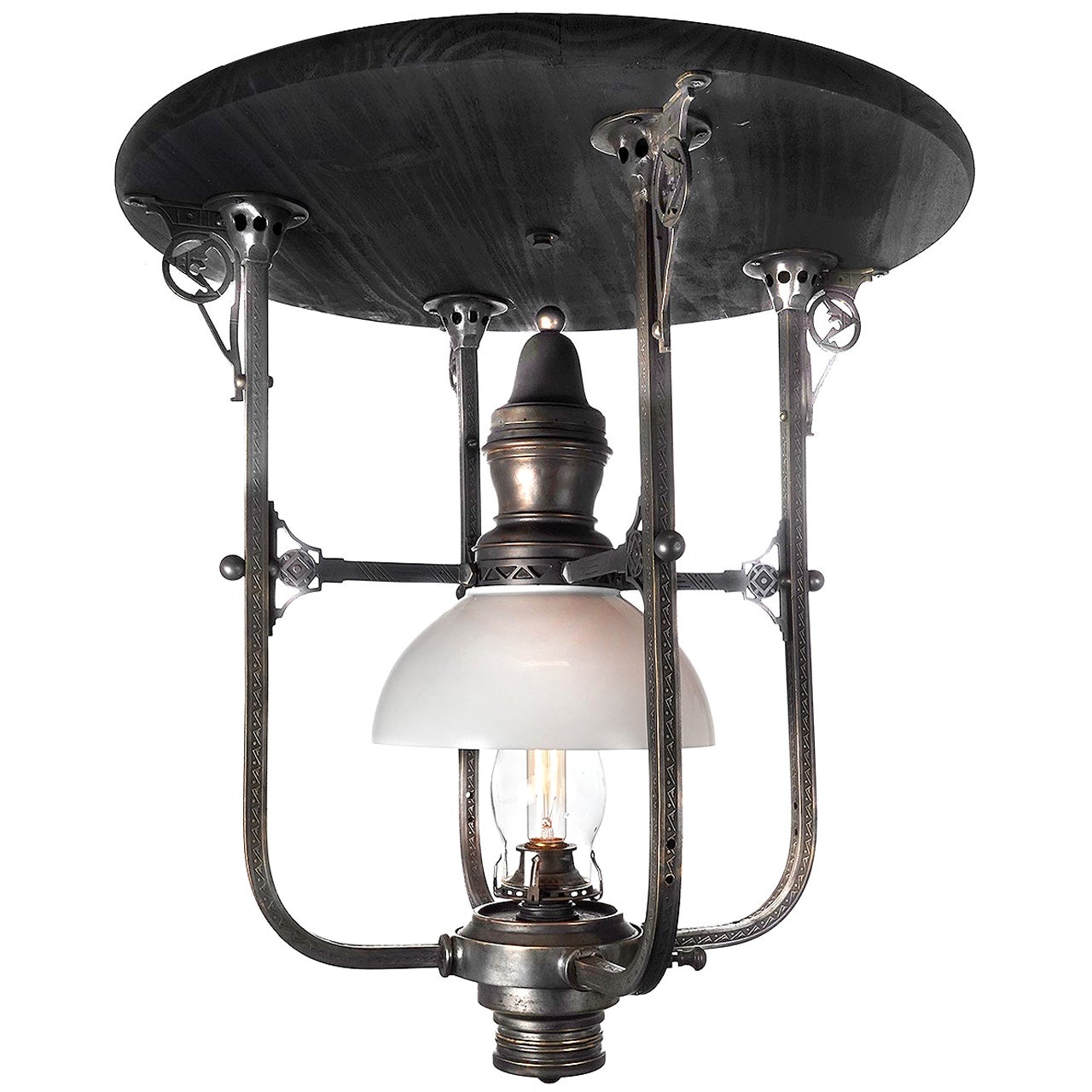 Very Rare 1800s Railroad Dining Car Center Lamp
