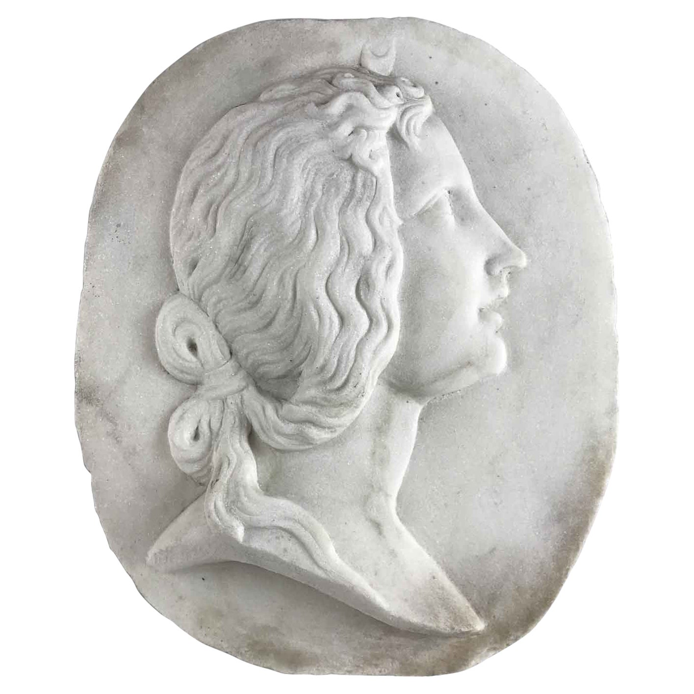20th Century Italian White Marble Female Portrait Relief with Crescent Moon