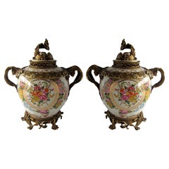 Pair of Louis XV Style Ormolu Mounted Chinese Covered Cache Pots