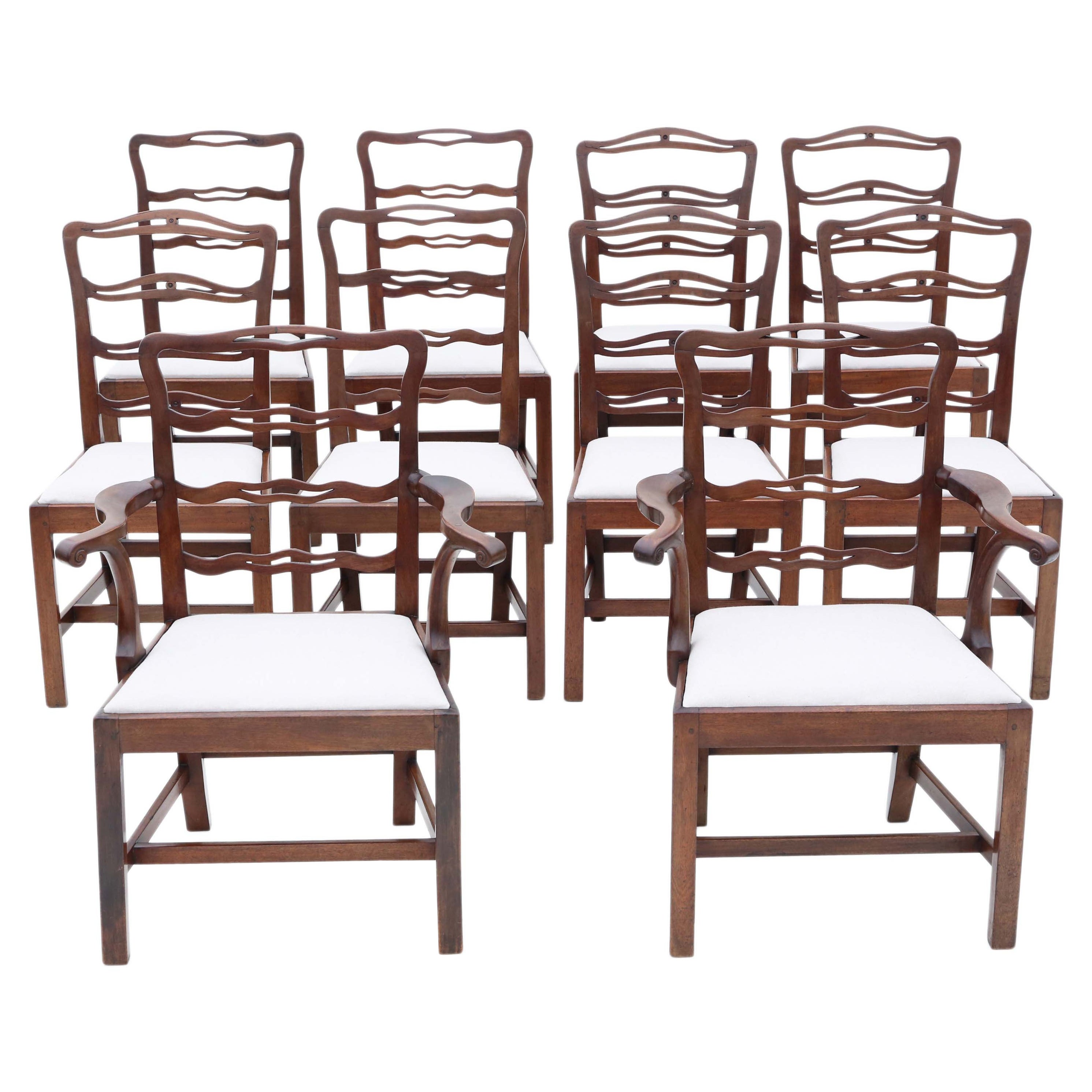 Antique Matched Set of 10 '8+2' Mahogany Georgian Dining Chairs