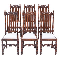 Antique Set of 6 Oak Dining Chairs Charles II Style