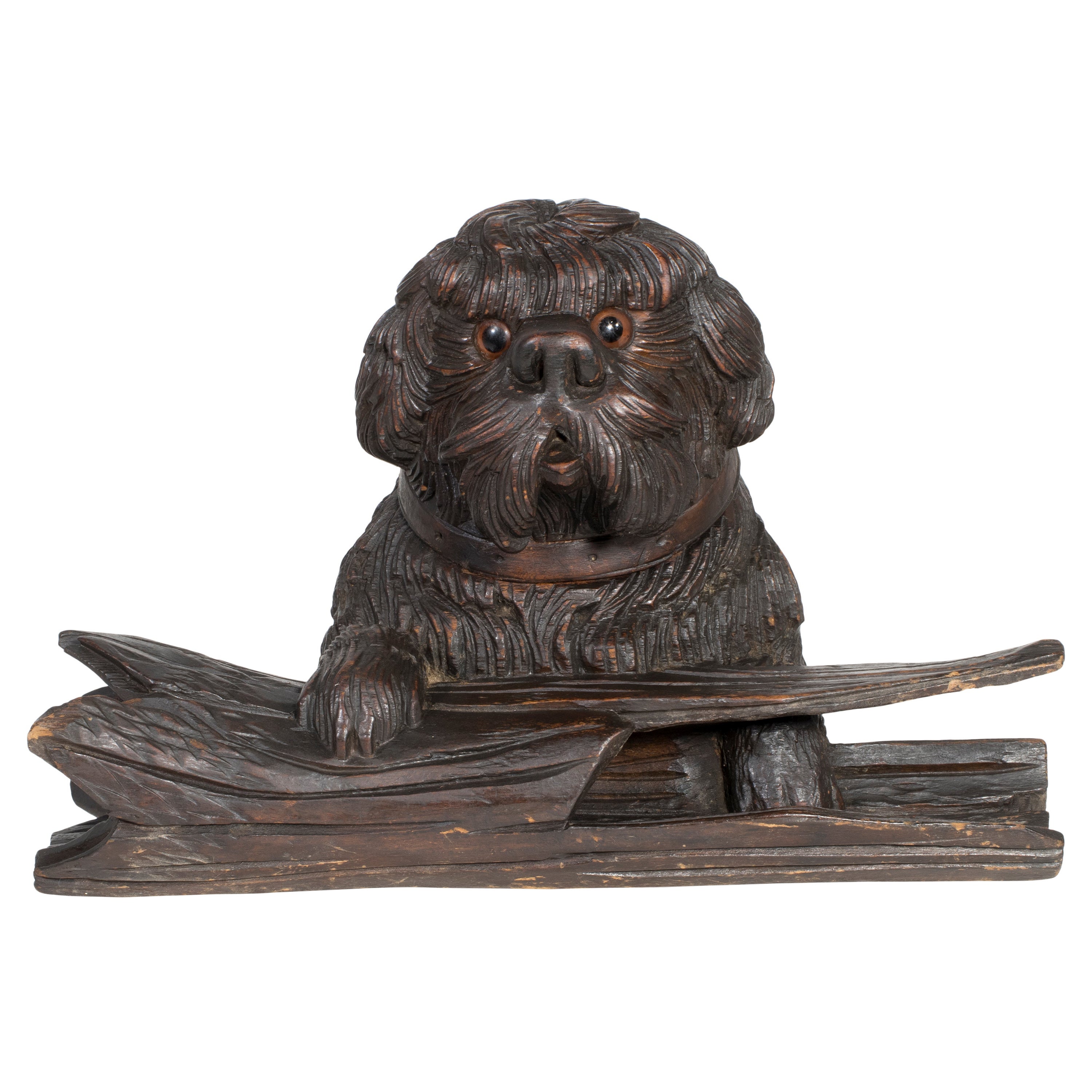 Black Forest Carved Dog Inkwell For Sale