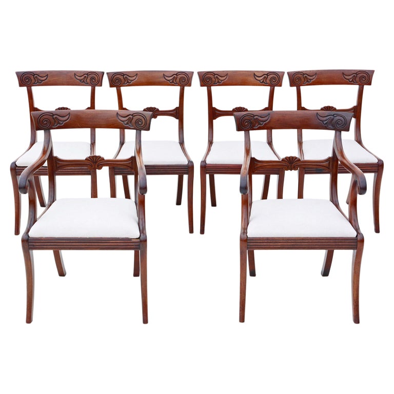 Antique Set of 6 '4 +2' Regency Cuban Mahogany Dining Chairs 19th Century For Sale