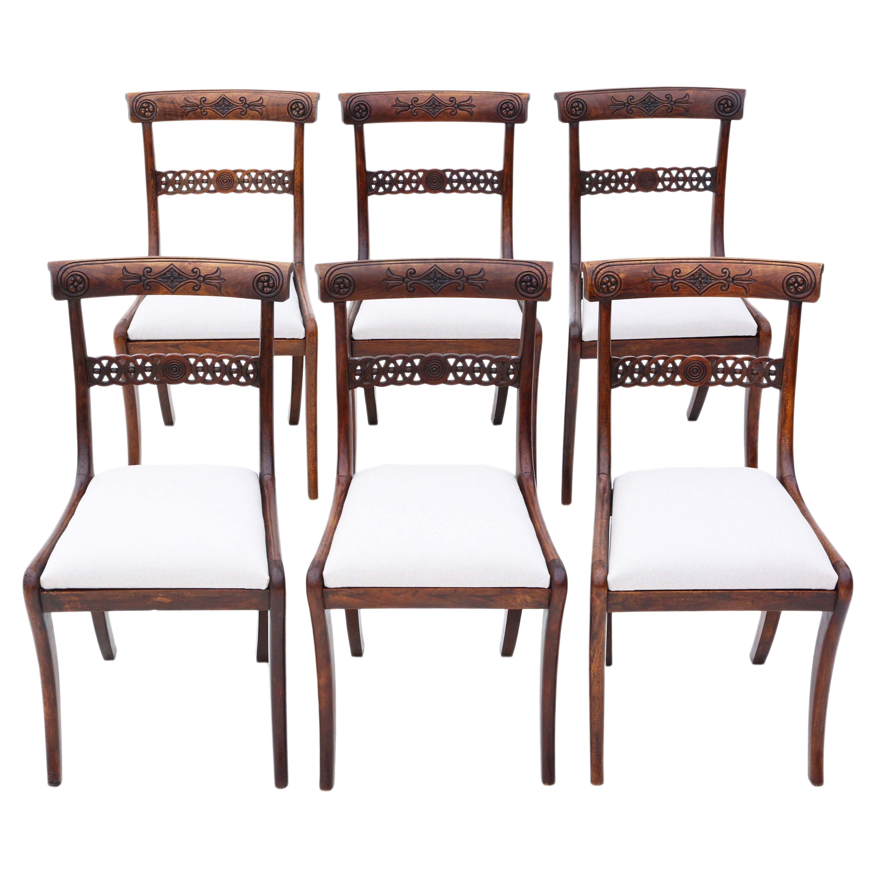 Antique Set of 6 Regency Faux Rosewood Beech Dining Chairs 19th Century