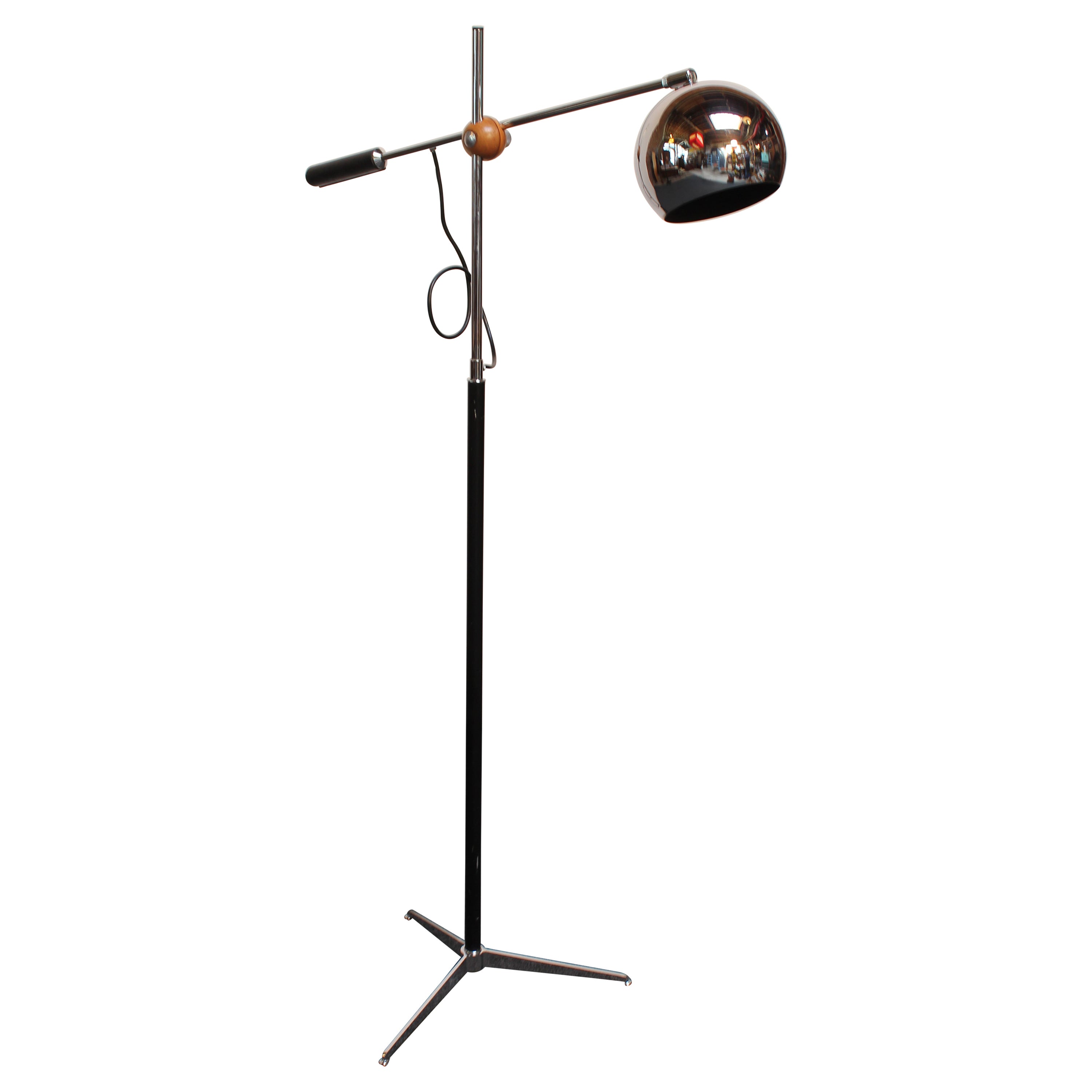 Single-Arm Counterbalance Chrome Globe Floor Lamp by Arteluce For Sale
