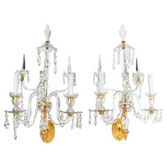 Pair of George III Style Cut Crystal and Ormolu Wall Sconces